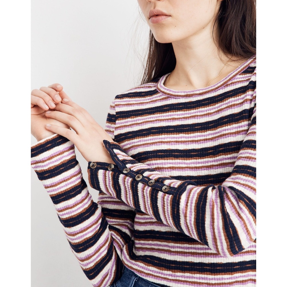 Madewell Button-Sleeve Tee Elsie Stripe Ribbed Long Sleeve Top Shirt Basic Fall